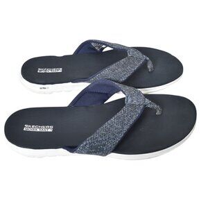Skechers Goga Mat Ultra Go Flip Flops Blue Women's Size 8